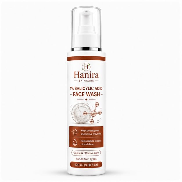 Hanira Skincare 1% Salicylic Acid Face Wash for Men & Women | Helps Unclog Pores & Remove Impurities | Helps Reduce Excess Oil and Shine | Gentle Daily Face Cleanser | All Skin Types | 100 ml