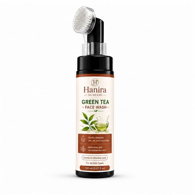 Hanira Skincare Green Tea Face Wash for Men & Women | Gently Cleanses Dirt, Oil & Impurities | Refreshes & Revitalizes Skin | Gentle Daily Facial Cleanser | For All Skin Types | 150 ml