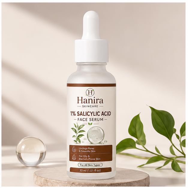Hanira 1% Salicylic Acid Face Serum for Daily Skincare, Lightweight Fast Absorbing Facial Serum for Oily & Blemish-Prone Skin, Suitable for Daily Use, 30 ml
