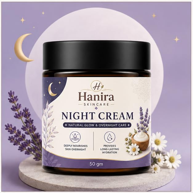 Hanira Night Cream for Overnight Moisturization, Hydrating Face Cream for Daily PM Routine, Nourishing Formula for Soft and Smooth Looking Skin, All Skin Types, 50g