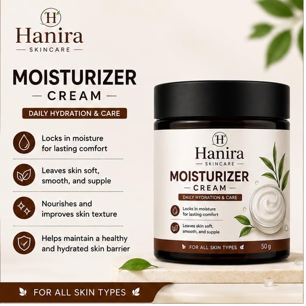 Hanira Cream for Skin Care, Moisturizing Face Cream for Smooth Looking Skin, Hydrating Formula for Daily PM Routine, Suitable for All Skin Types, 50g