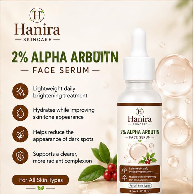 Hanira Skincare Alpha Arbutin 2% Serum, Dark Spot and Texture Corrector, Revitalizer, 30ml (1.01 fl oz)