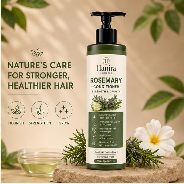 Hanira Rosemary Conditioner for Hair Strength & Fuller Looking Hair, Nourishing Hair Conditioner, Softens Hair, Improves Manageability, Daily Hair Care, 200ml