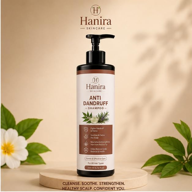 Hanira Anti Dandruff Shampoo for Men & Women, Helps Reduce Flakes, Cleanses Scalp, Soothes Dryness, Nourishes Hair, Gentle Daily Hair Care Formula, 200ml