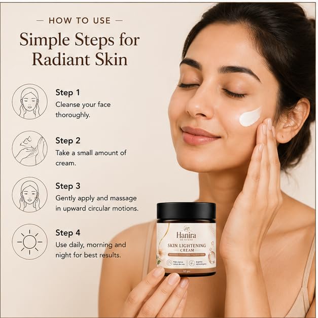 Hanira Skin Lightening Cream for Even Looking Skin Tone, Moisturizing Face Cream for Daily Skincare, Hydrating Formula for Soft and Smooth Looking Skin, 50g
