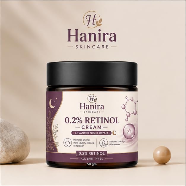 Hanira Cream 0.2% Retinol Night Care, Moisturizing Face Cream for Smooth Looking Skin, Hydrating Formula for Daily PM Routine, Suitable for All Skin Types, 50g