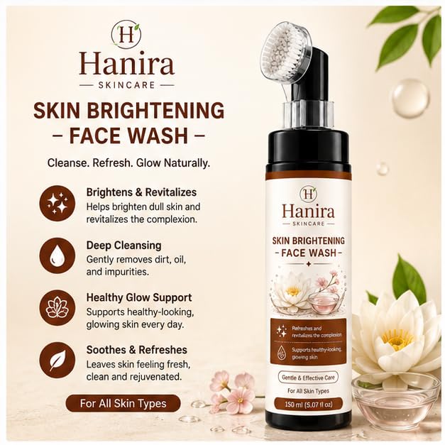 Hanira Skincare Skin Brightening Face Wash for Men & Women | Helps Refresh Dull-Looking Skin & Support Brighter-Looking Complexion | Gentle Daily Facial Cleanser | All Skin Types | 150 ml