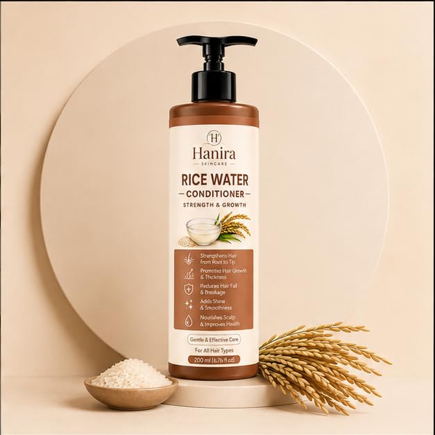 Hanira Rice Water Conditioner for Hair Strength & Smoothness, Nourishing Hair Conditioner, Helps Reduce Breakage, Adds Shine & Soft Feel, Daily Hair Care, 200ml