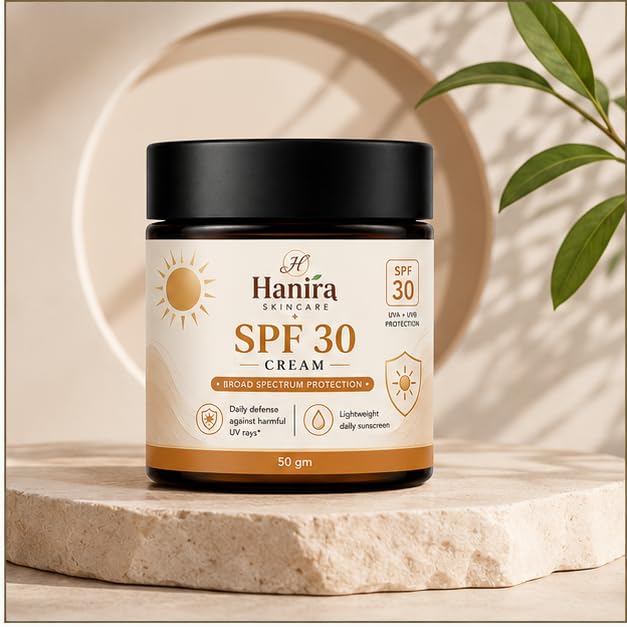 Hanira SPF 30 Cream with Broad Spectrum Protection, Lightweight Daily Face Cream for Outdoor Use, Moisturizing Sunscreen Cream for All Skin Types, 50g