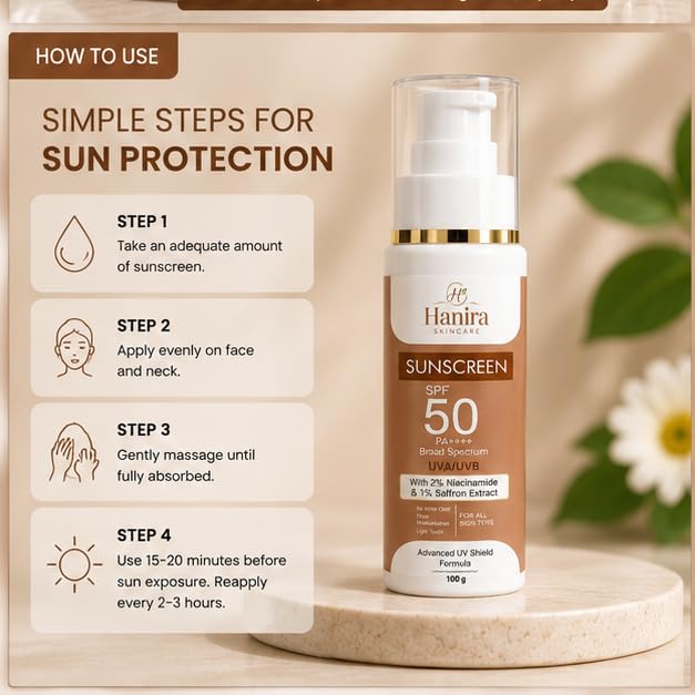 Hanira Skincare Sunscreen SPF 50 PA++++ | Broad Spectrum UVA UVB Protection | No White Cast, Lightweight & Deep Moisturizing Formula | Matte Finish Daily Sun Protection for All Skin Types | 100g