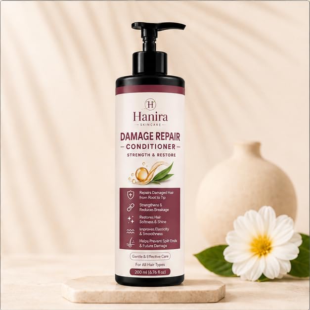 Hanira Damage Repair Conditioner for Dry & Damaged Hair, Nourishing Hair Conditioner, Helps Improve Softness & Shine, Smooth Hair Care Formula, 200ml