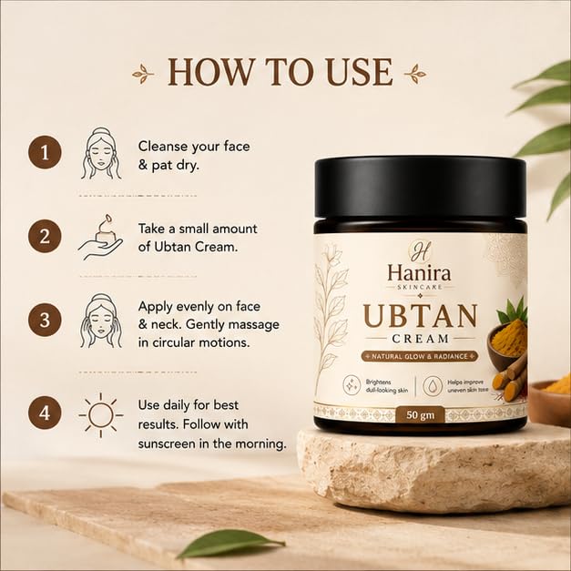 Hanira Ubtan Cream for Daily Face Care, Moisturizing Cream with Traditional Ubtan Inspired Formula, Hydrating Face Cream for Soft Looking Skin, All Skin Types, 50g