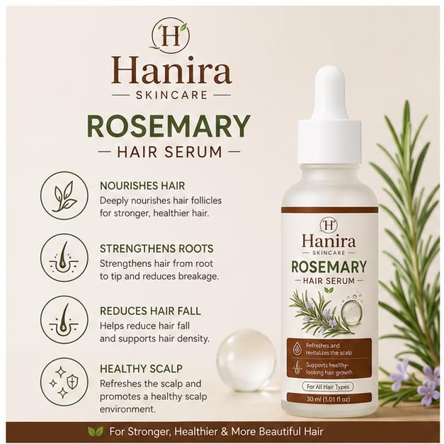 Hanira Rosemary Hair Serum for Daily Hair Care, Lightweight Non-Greasy Hair & Scalp Serum, Suitable for All Hair Types, 30 ml