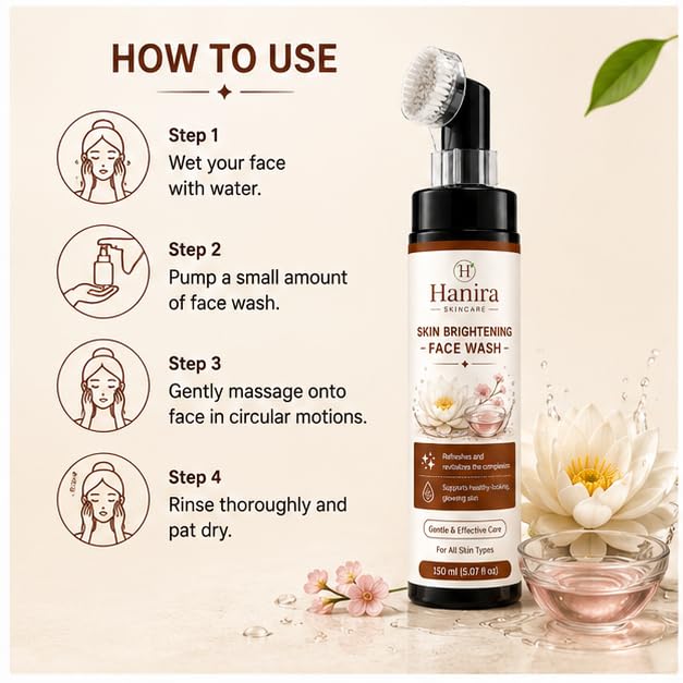 Hanira Skincare Skin Brightening Face Wash for Men & Women | Helps Refresh Dull-Looking Skin & Support Brighter-Looking Complexion | Gentle Daily Facial Cleanser | All Skin Types | 150 ml