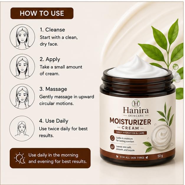 Hanira Cream for Skin Care, Moisturizing Face Cream for Smooth Looking Skin, Hydrating Formula for Daily PM Routine, Suitable for All Skin Types, 50g