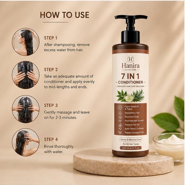 Hanira 7 In 1 Conditioner for Complete Hair Care, Nourishing & Softening Conditioner, Helps Improve Manageability, Adds Shine, Daily Use Formula, 200ml