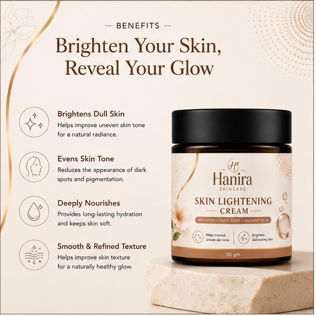 Hanira Skin Lightening Cream for Even Looking Skin Tone, Moisturizing Face Cream for Daily Skincare, Hydrating Formula for Soft and Smooth Looking Skin, 50g