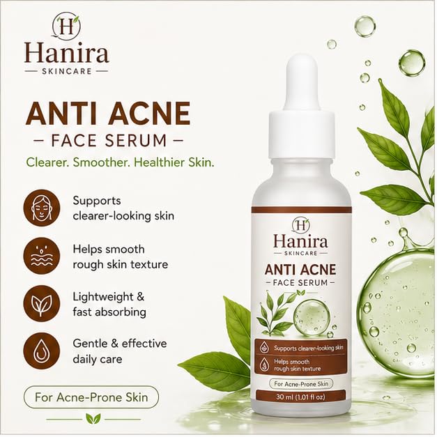 Hanira Anti Acne Face Serum for Daily Skincare, Lightweight Fast Absorbing Facial Serum for Acne-Prone Skin, Non-Greasy Formula, 30 ml