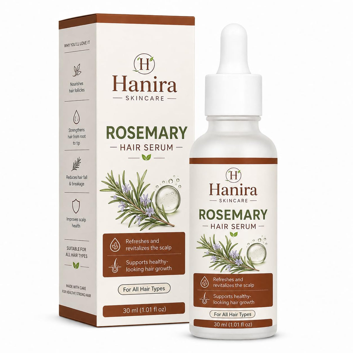 Hanira Rosemary Hair Serum for Daily Hair Care, Lightweight Non-Greasy Hair & Scalp Serum, Suitable for All Hair Types, 30 ml