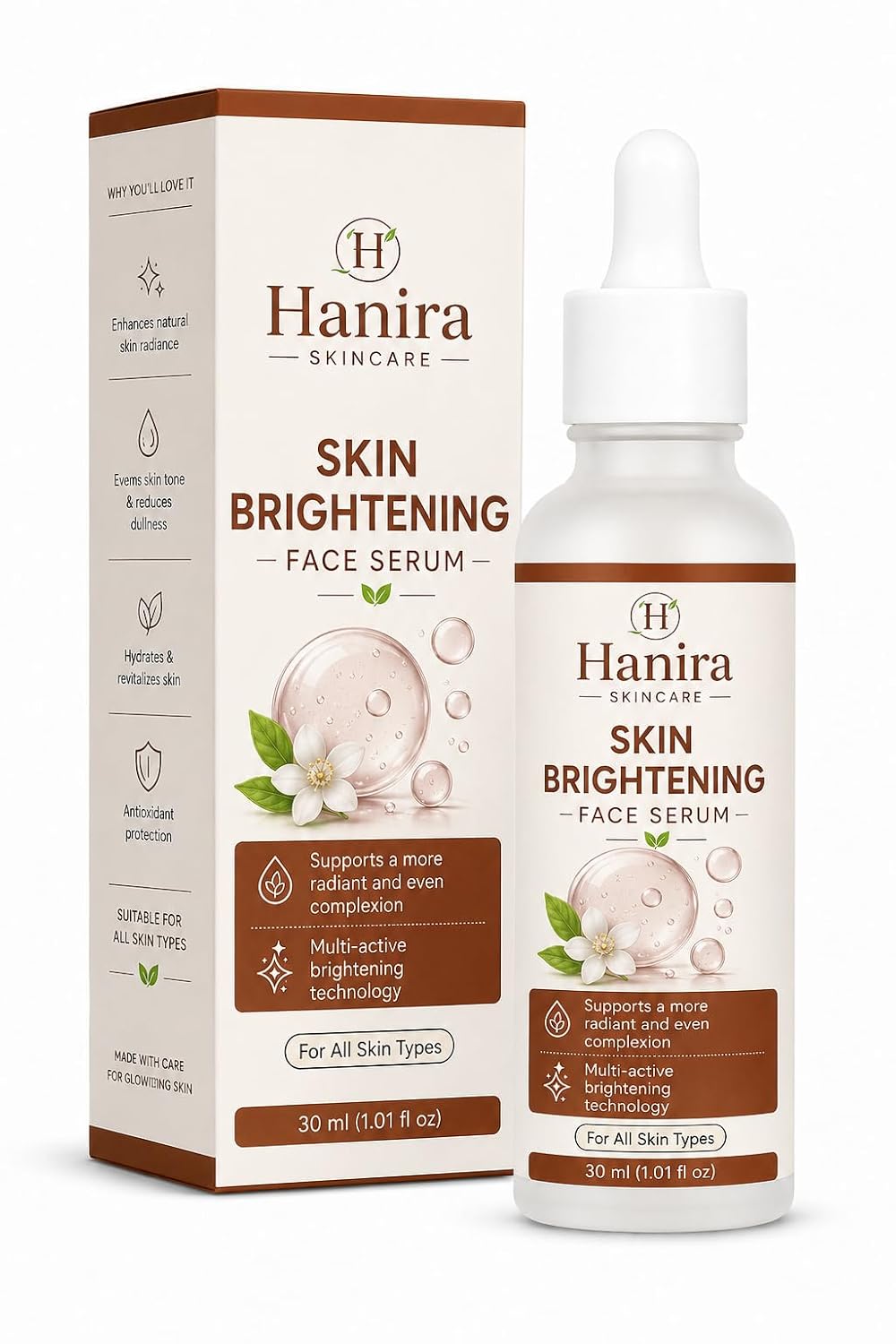 Hanira Skincare Skin Brightening Serum, 30ml | Lightweight Face Serum for Glowing, Even Tone & Radiant Skin | Daily Use for All Skin Types