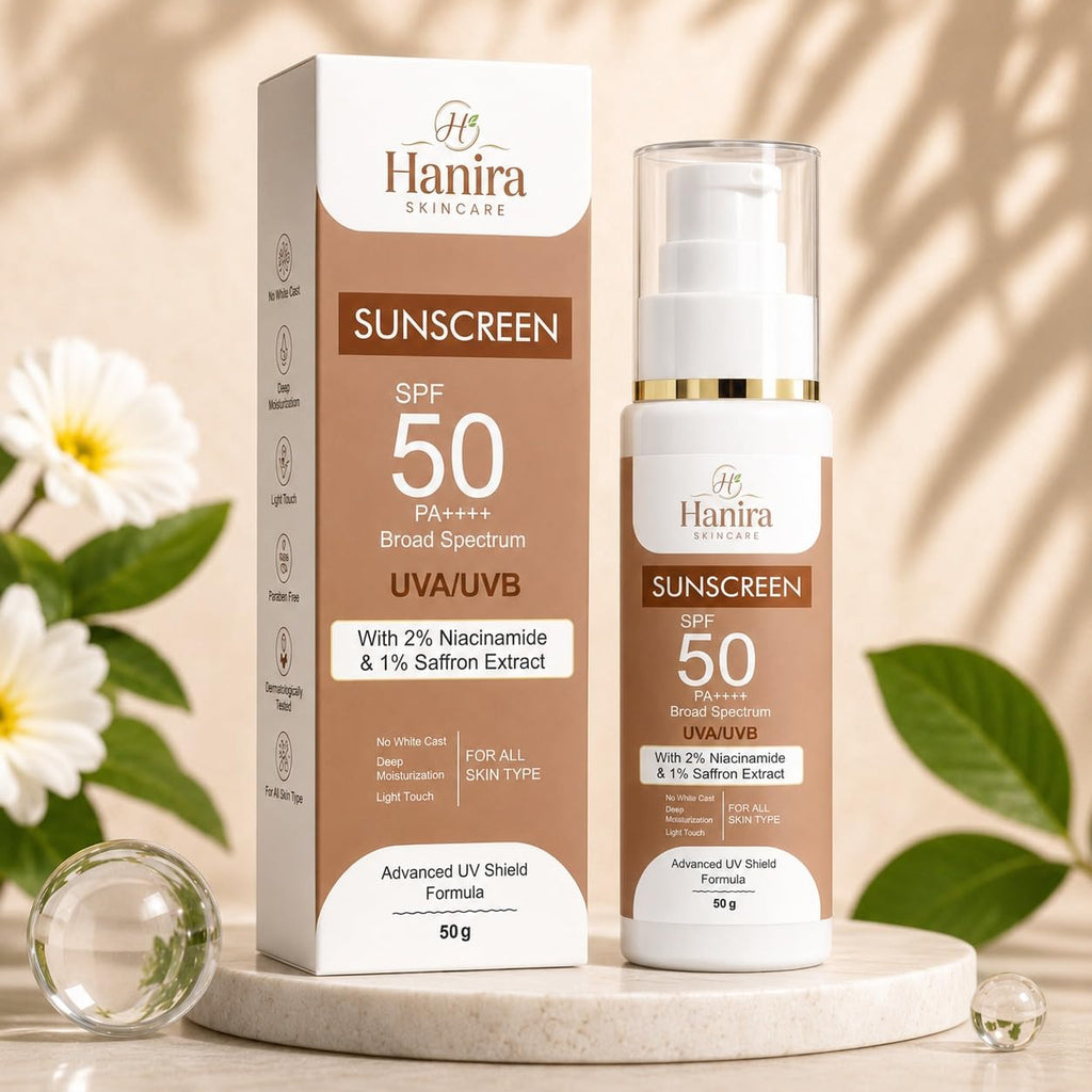 Hanira Skincare Sunscreen SPF 50 PA++++, Broad Spectrum UVA/UVB Protection, No White Cast, Lightweight Matte Finish, Long Lasting Sun Protection for All Skin Types, 50g