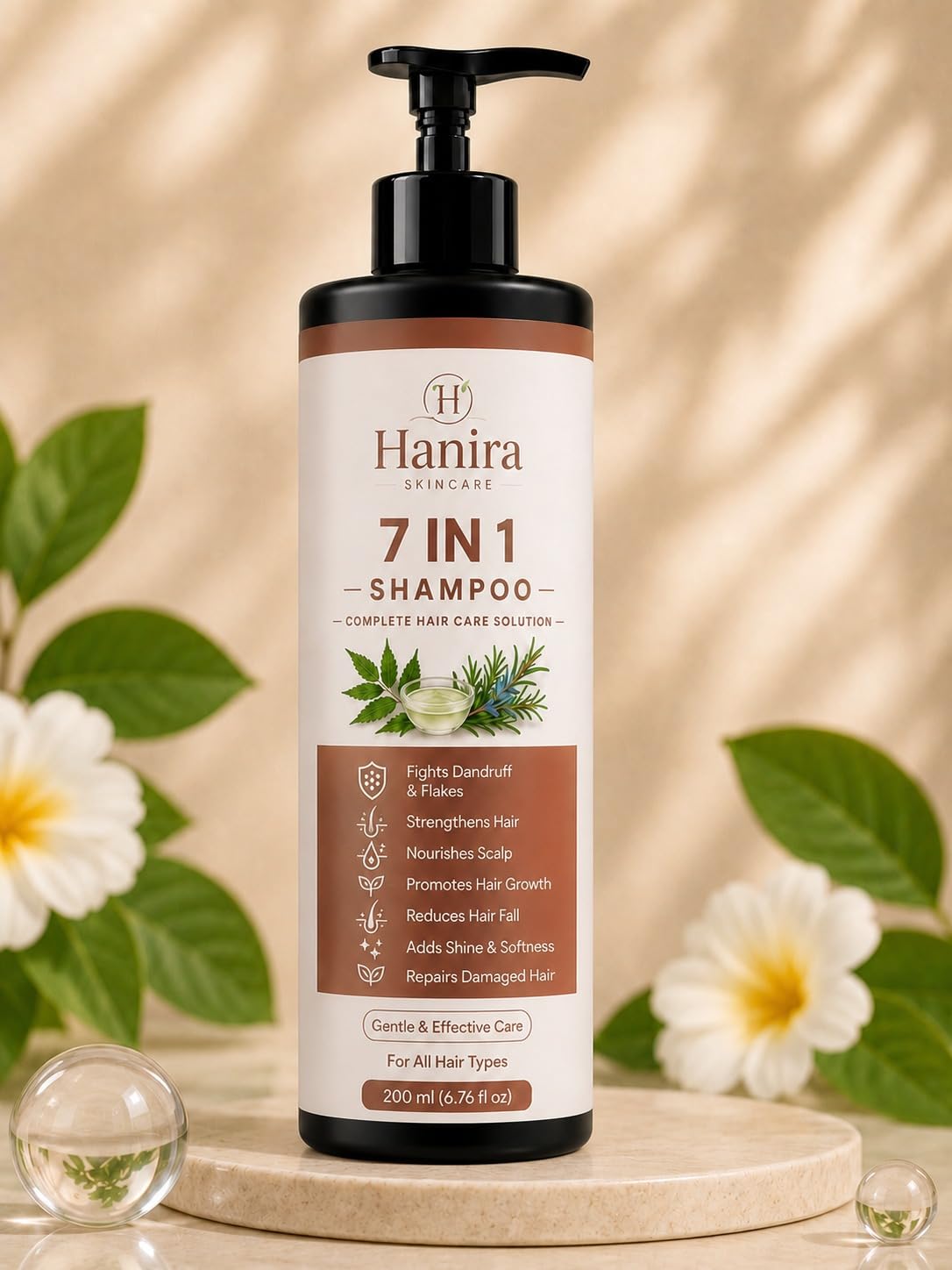 Hanira 7 In 1 Shampoo for Complete Hair Care, Cleanses, Nourishes & Softens Hair, Helps Reduce Breakage, Adds Shine, Daily Use Shampoo for Men & Women, 200ml