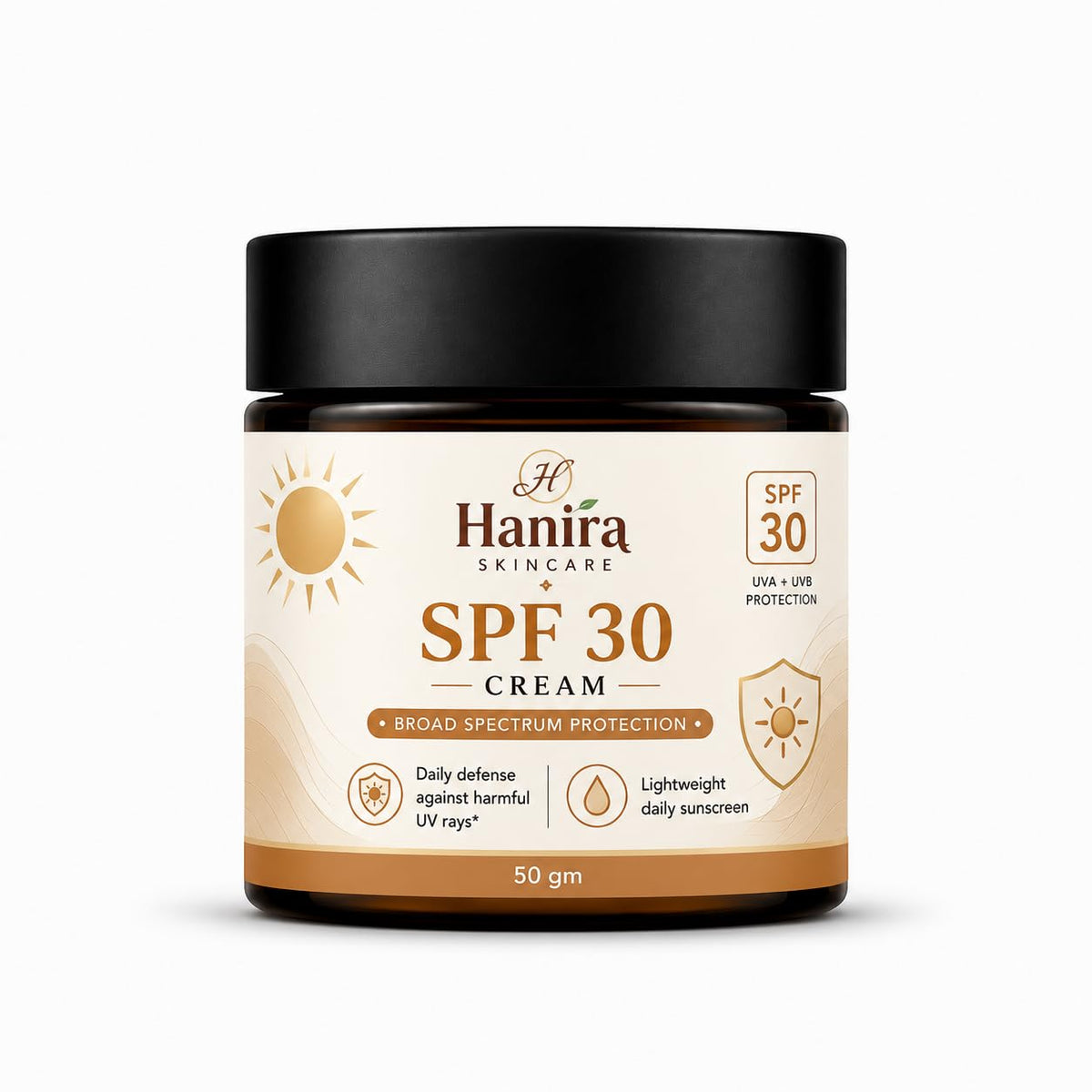 Hanira SPF 30 Cream with Broad Spectrum Protection, Lightweight Daily Face Cream for Outdoor Use, Moisturizing Sunscreen Cream for All Skin Types, 50g