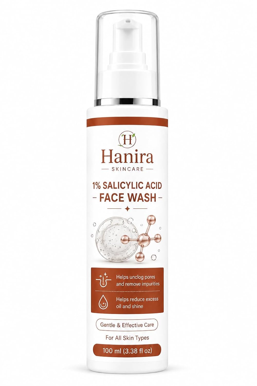 Hanira Skincare 1% Salicylic Acid Face Wash for Men & Women | Helps Unclog Pores & Remove Impurities | Helps Reduce Excess Oil and Shine | Gentle Daily Face Cleanser | All Skin Types | 100 ml